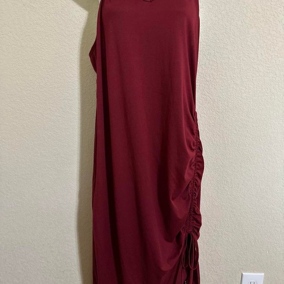 SHEIN Dresses & Skirts - Curve Burgundy Red Ruched Side Drawstring Maxi Dress 0XL Plus Size Sleeveless